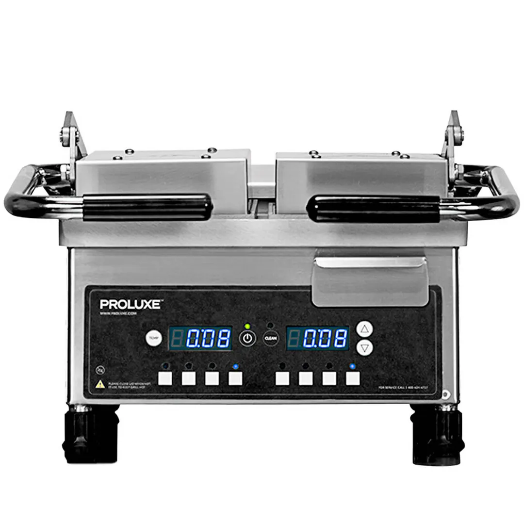 Proluxe SL1266 Double Sandwich Panini Press Grill w/ Timer, 12" x 12" Smooth Plates, 120V