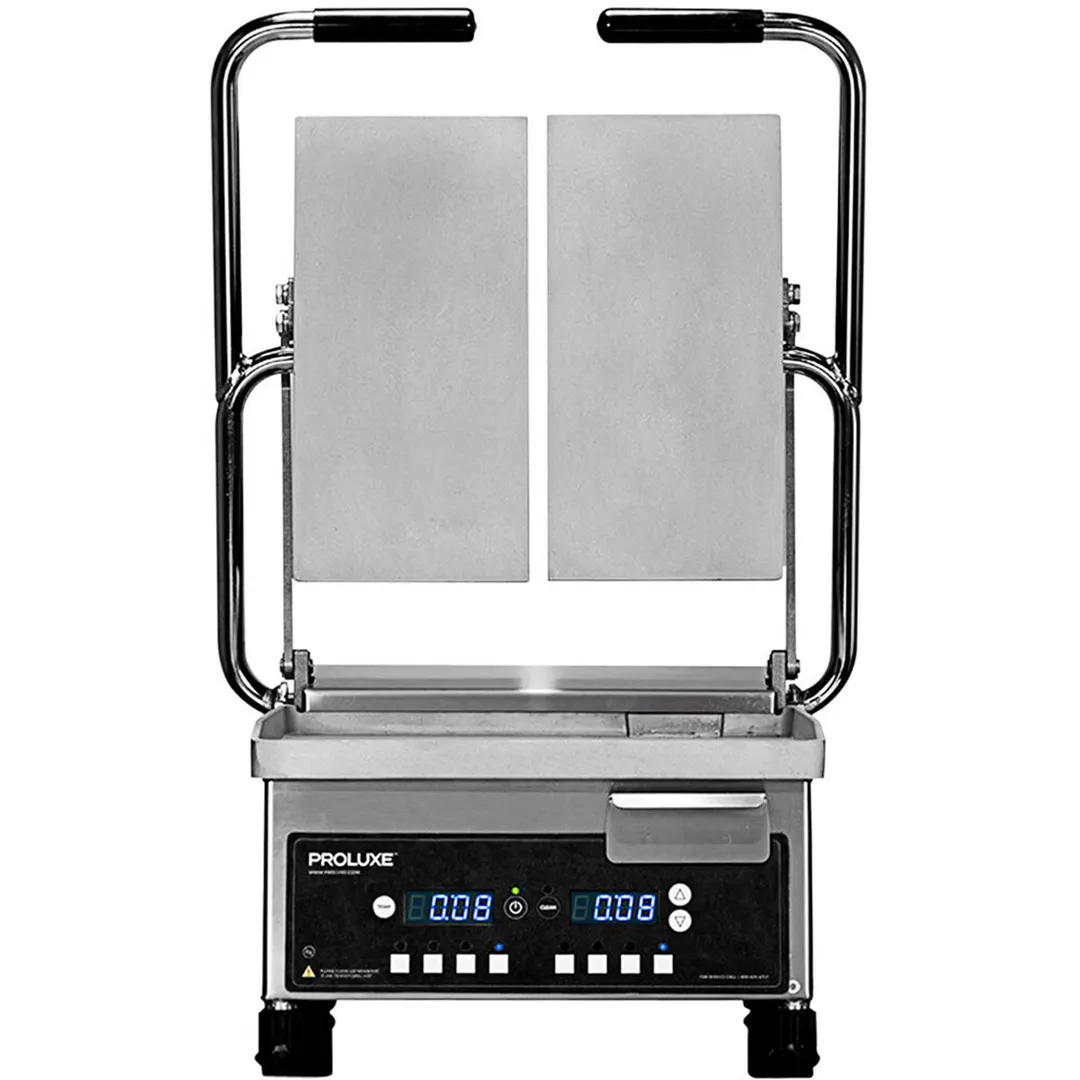 Proluxe SL1266 Double Sandwich Panini Press Grill w/ Timer, 12" x 12" Smooth Plates, 120V