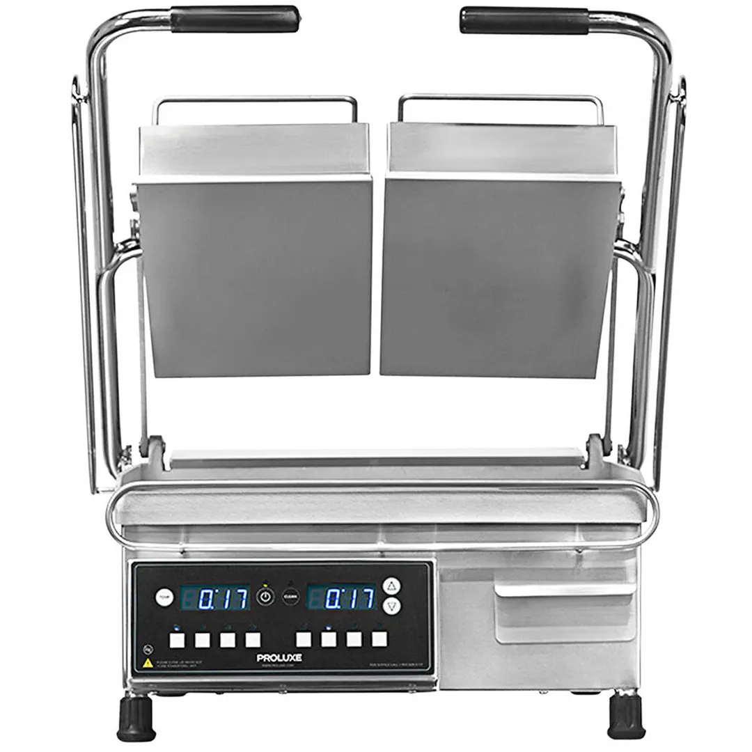 Proluxe SL1577 Double Sandwich Panini Press Grill w/ Timer, 15" x 15" Smooth Plates