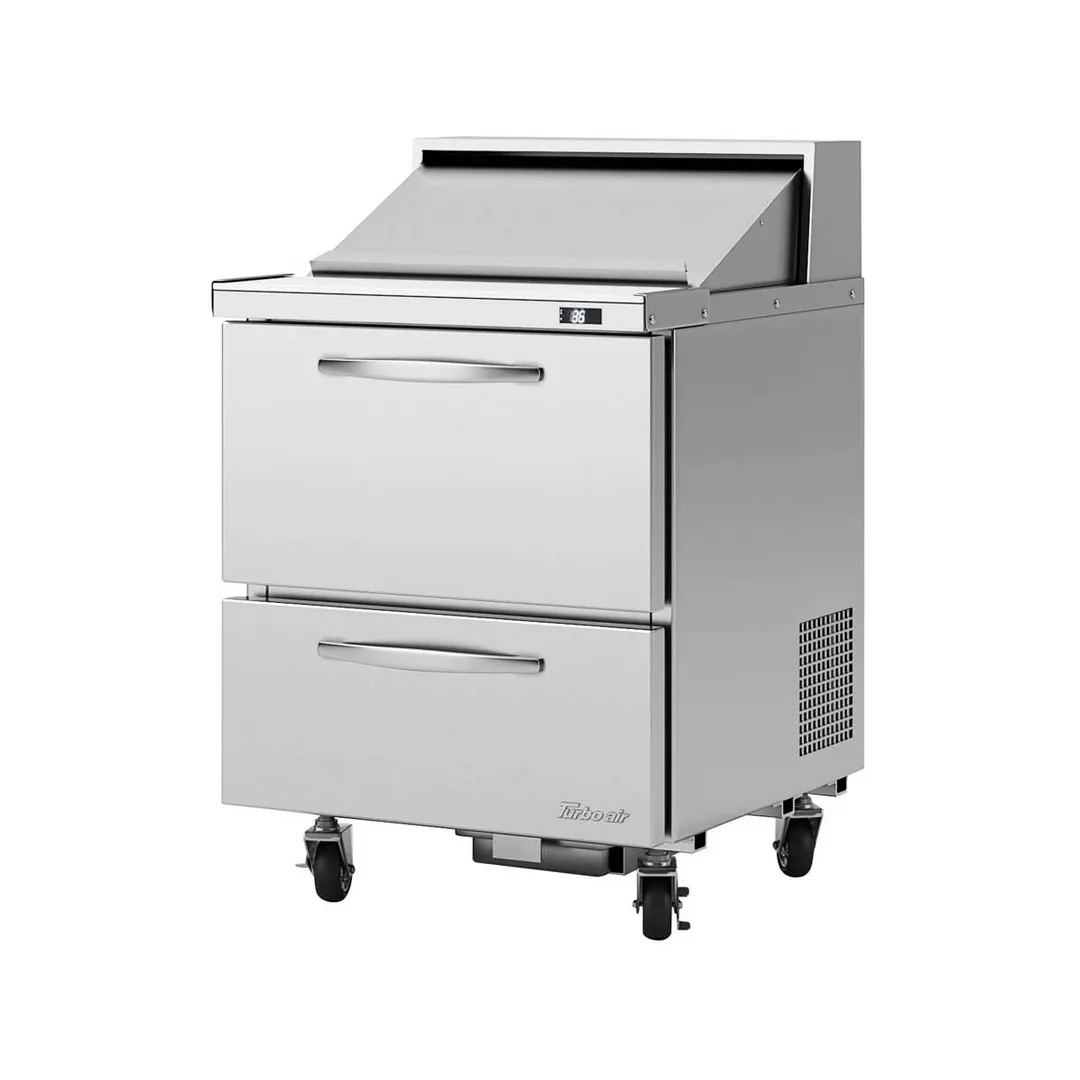 Turbo Air PST-28-D2-N 27" One Section Sandwich / Salad Prep Table w/ 2 Drawers, 8 Pans
