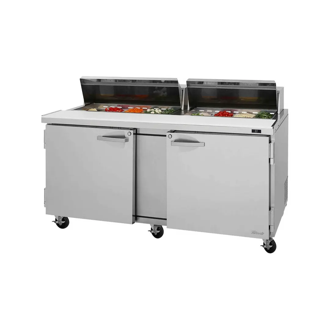Turbo Air PST-72-N(-AL) 72" Two Section Sandwich / Salad Prep Table w/ 2 Doors, 18 Pans