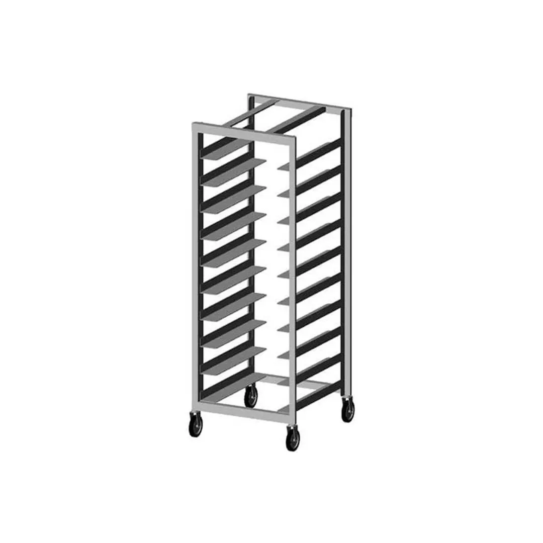 Prairie View LUGCT12-OTR 12 Pan Mobile Aluminum End Load Oval Tray Rack w/ 5" Bottom Load Slides