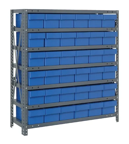 Quantum 1239-601 Heavy-Duty Galvanized Steel 7 Shelf Shelving Unit w/ 36 Bins Capacity