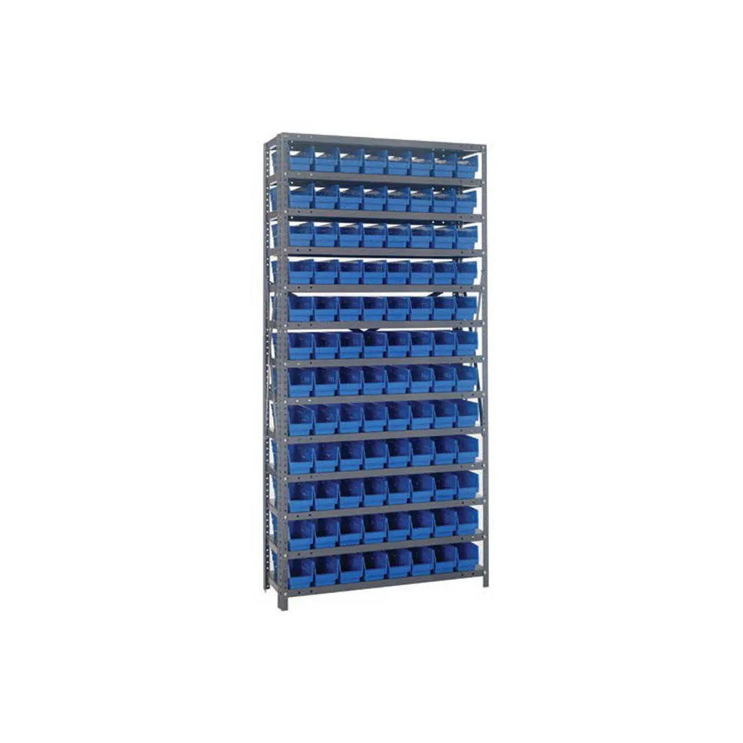 Quantum 1275-101 Heavy-Duty Galvanized Steel 13 Shelf Shelving Unit w/ 96 Bins Capacity 