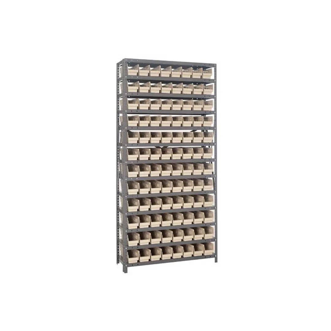Quantum 1275-101 Heavy-Duty Galvanized Steel 13 Shelf Shelving Unit w/ 96 Bins Capacity 