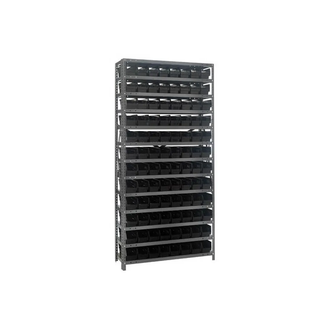 Quantum 1275-101 Heavy-Duty Galvanized Steel 13 Shelf Shelving Unit w/ 96 Bins Capacity 