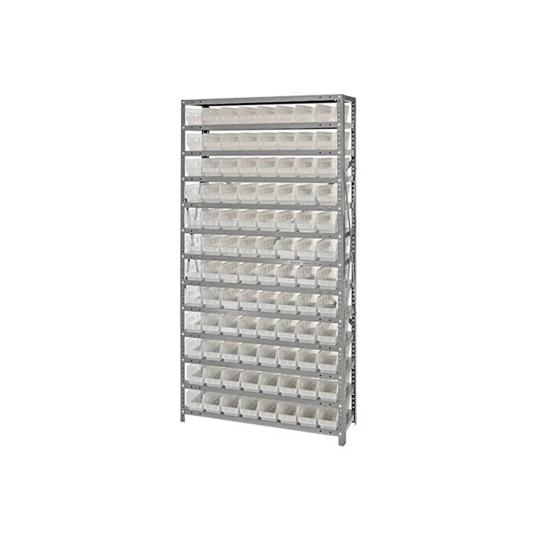 Quantum 1275-101CL Heavy-Duty Galvanized Steel 13 Shelf Shelving Unit w/ 96 Clear Bins Capacity 