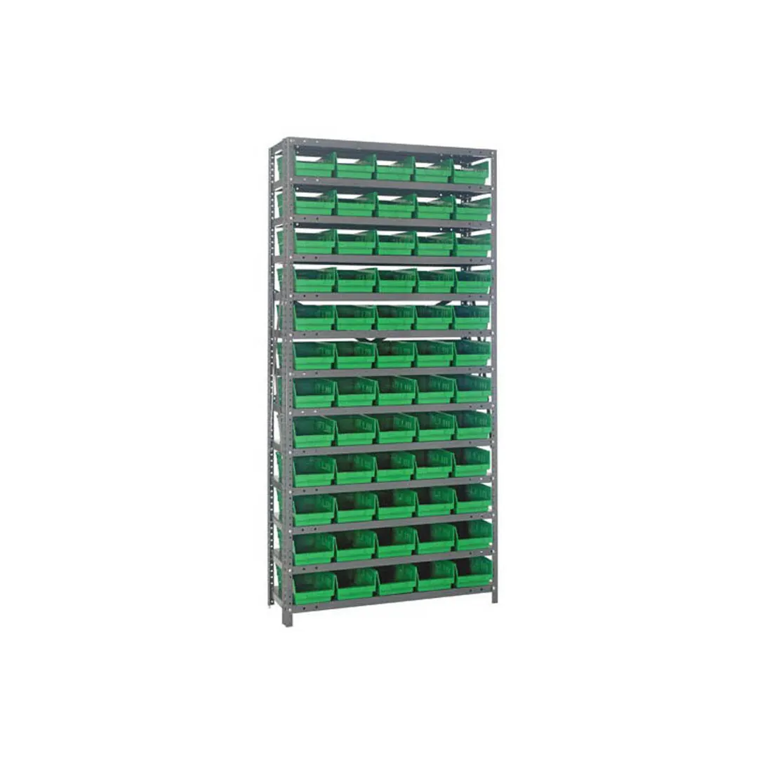 Quantum 1275-102 Heavy-Duty Galvanized Steel 13 Shelf Shelving Unit w/ 60 Bins Capacity 