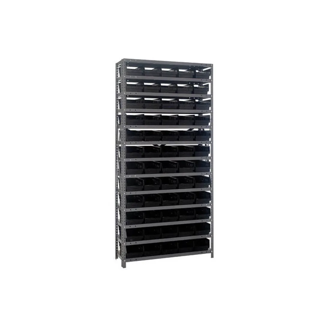 Quantum 1275-102 Heavy-Duty Galvanized Steel 13 Shelf Shelving Unit w/ 60 Bins Capacity 