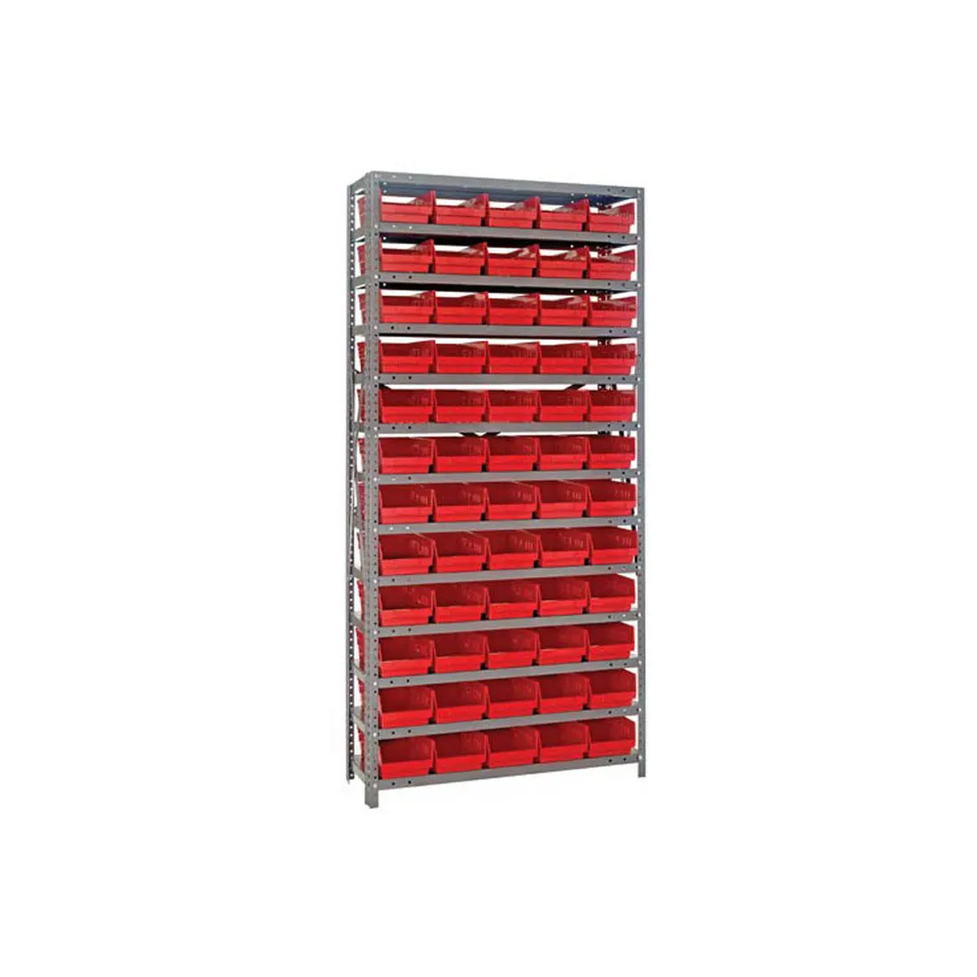 Quantum 1275-102 Heavy-Duty Galvanized Steel 13 Shelf Shelving Unit w/ 60 Bins Capacity 