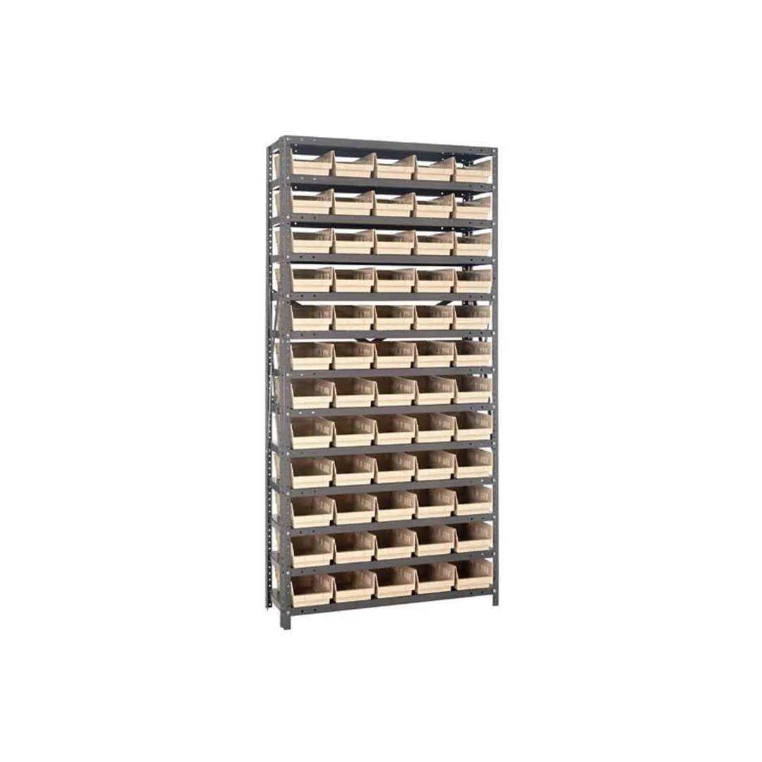 Quantum 1275-102 Heavy-Duty Galvanized Steel 13 Shelf Shelving Unit w/ 60 Bins Capacity 