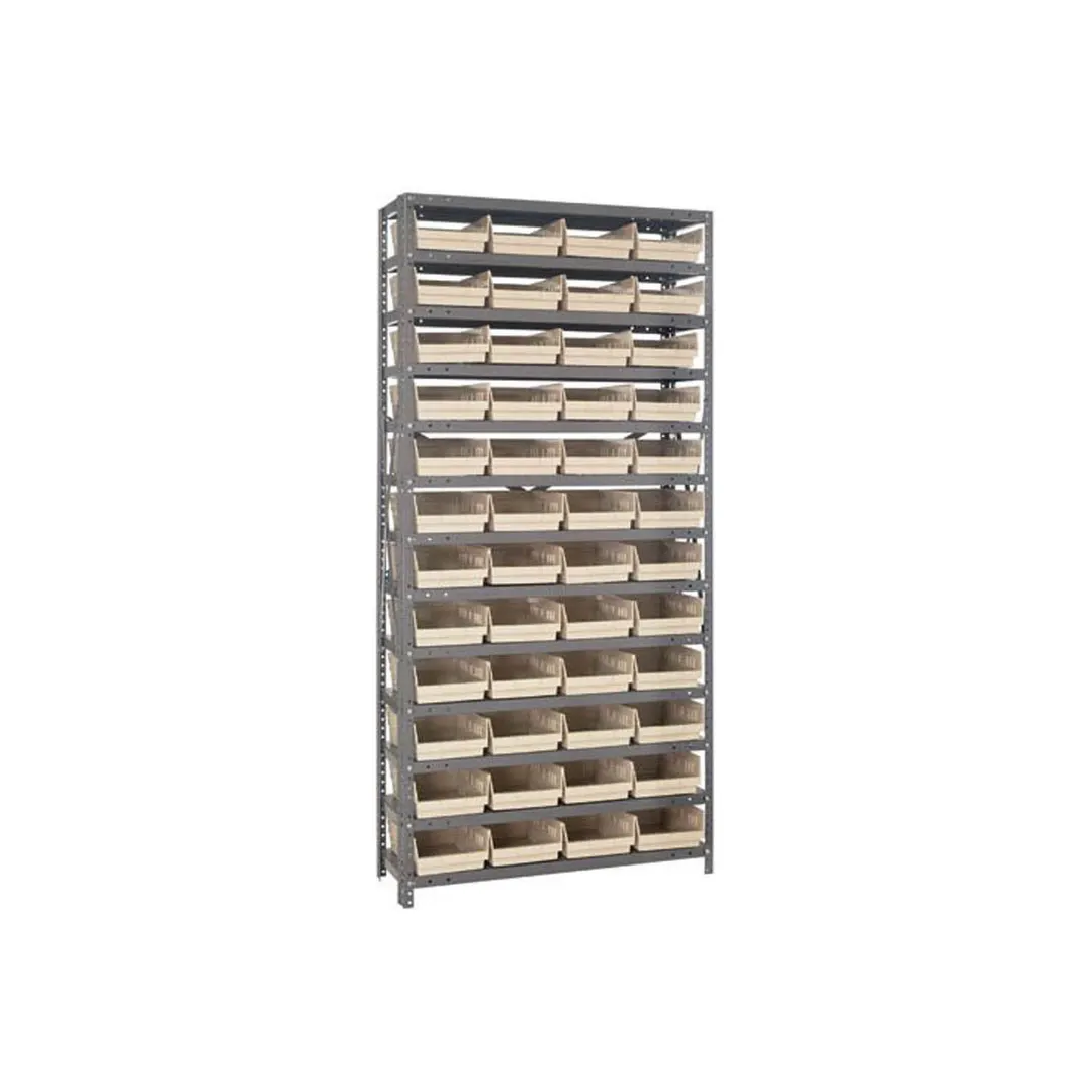Quantum 1275-107 Heavy-Duty Galvanized Steel 13 Shelf Shelving Unit w/ 48 Bins Capacity 