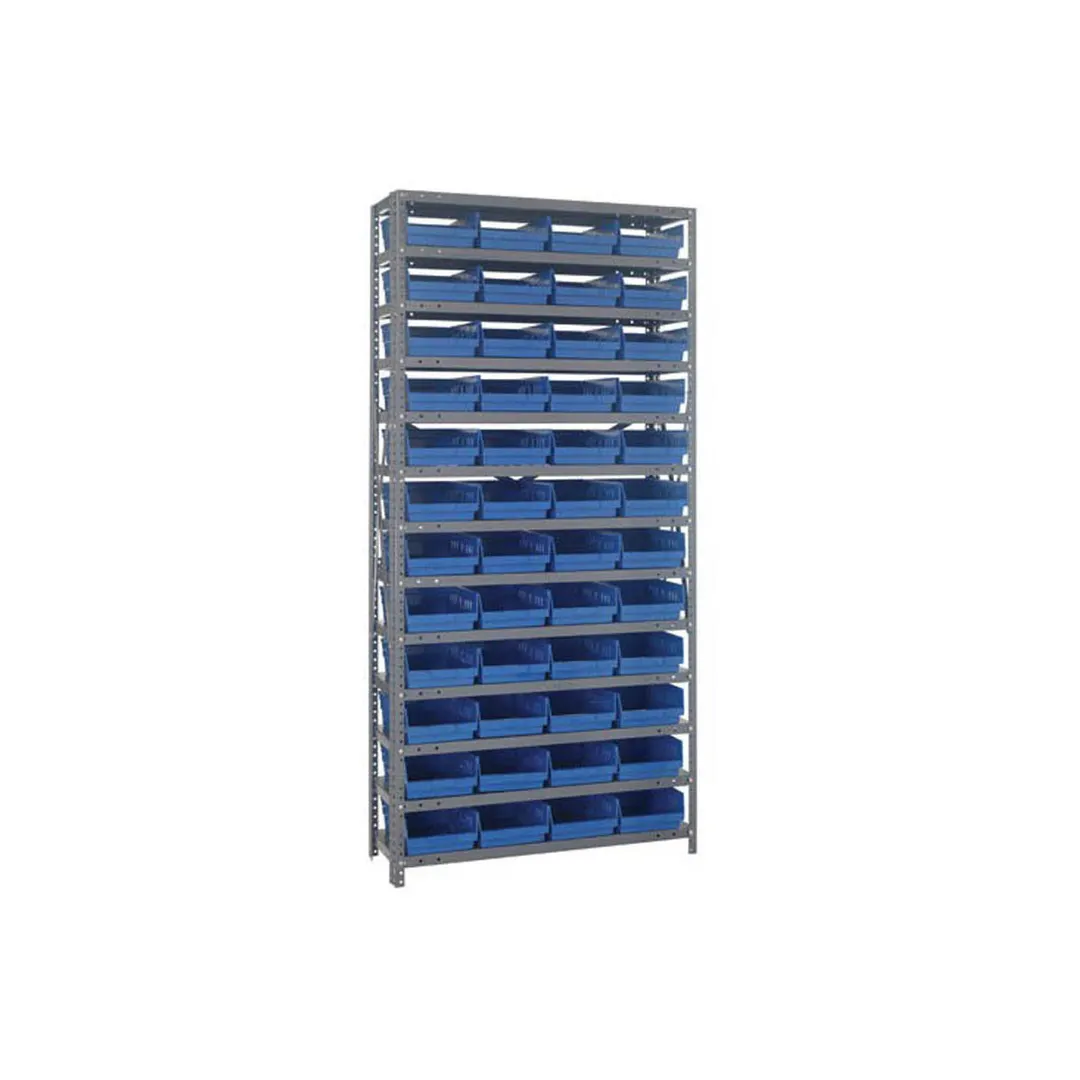 Quantum 1275-107 Heavy-Duty Galvanized Steel 13 Shelf Shelving Unit w/ 48 Bins Capacity 