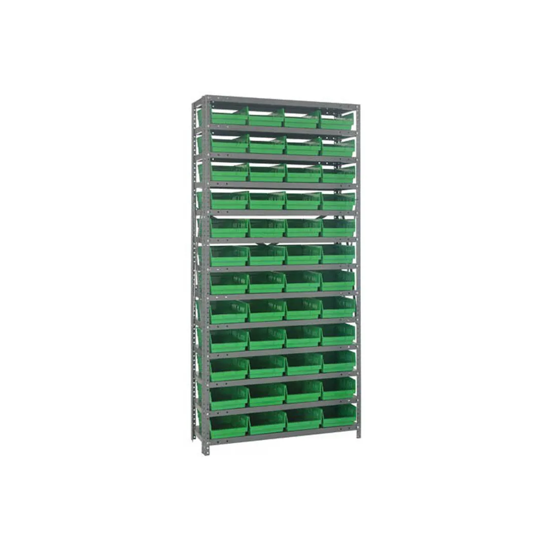 Quantum 1275-107 Heavy-Duty Galvanized Steel 13 Shelf Shelving Unit w/ 48 Bins Capacity 