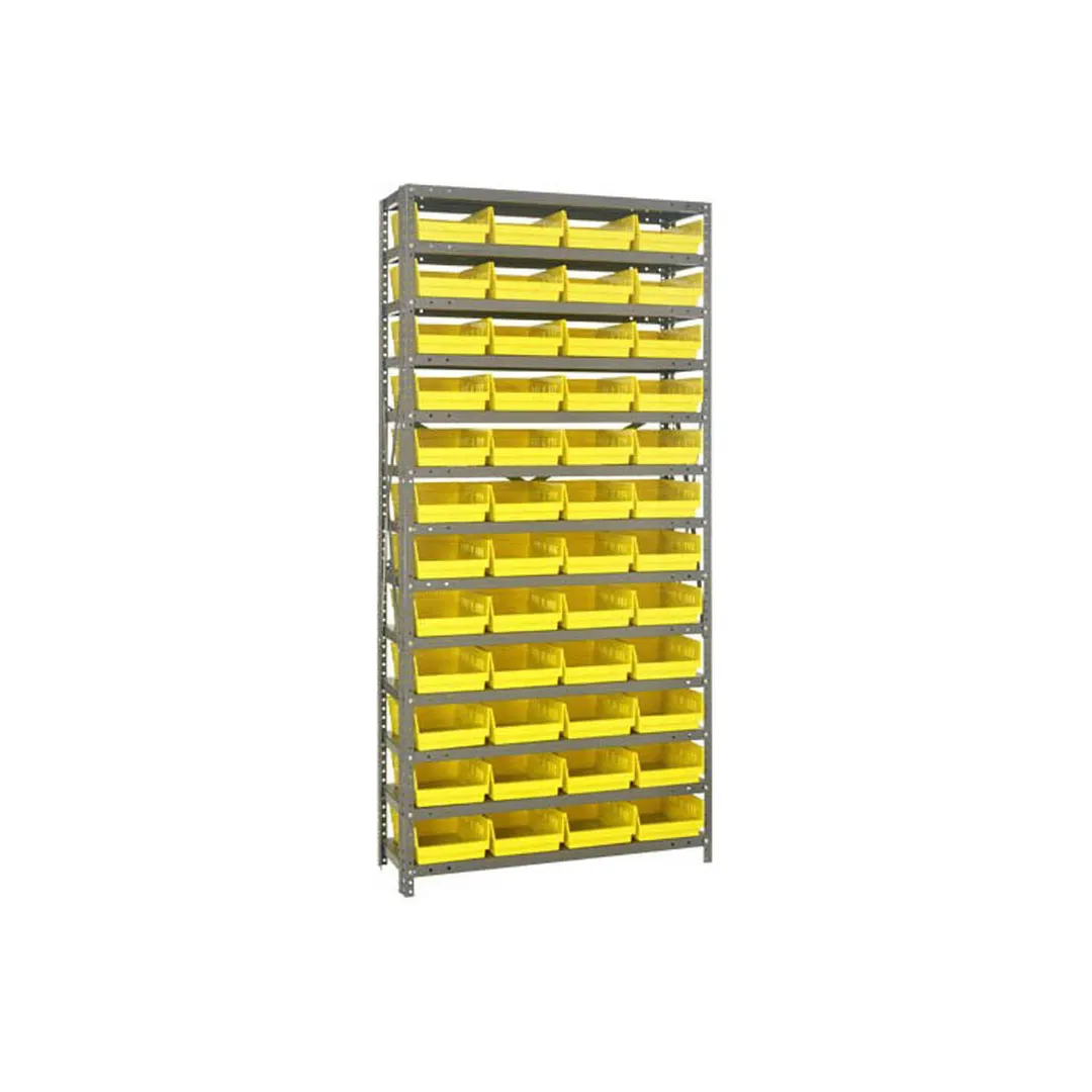 Quantum 1275-107 Heavy-Duty Galvanized Steel 13 Shelf Shelving Unit w/ 48 Bins Capacity 