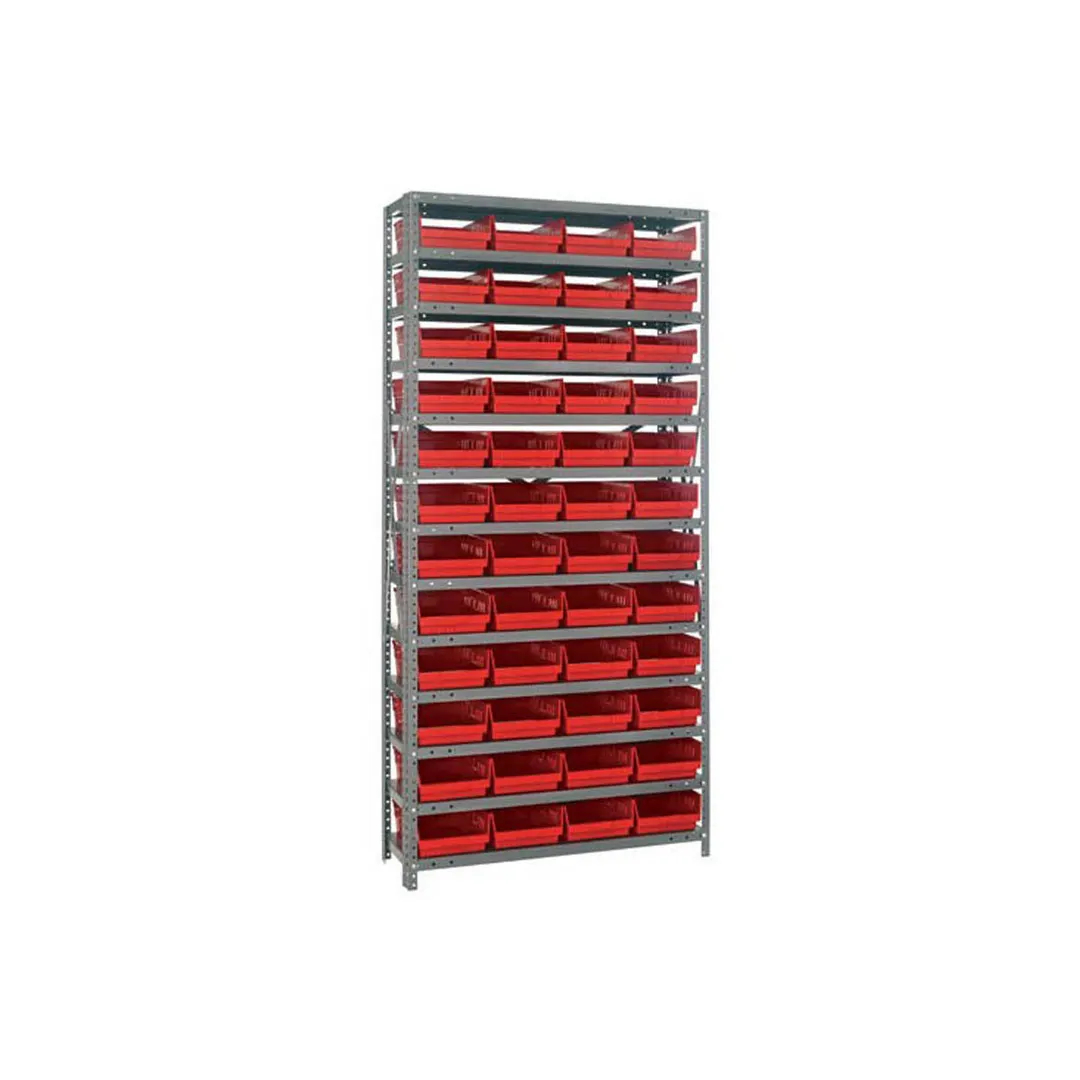 Quantum 1275-107 Heavy-Duty Galvanized Steel 13 Shelf Shelving Unit w/ 48 Bins Capacity 