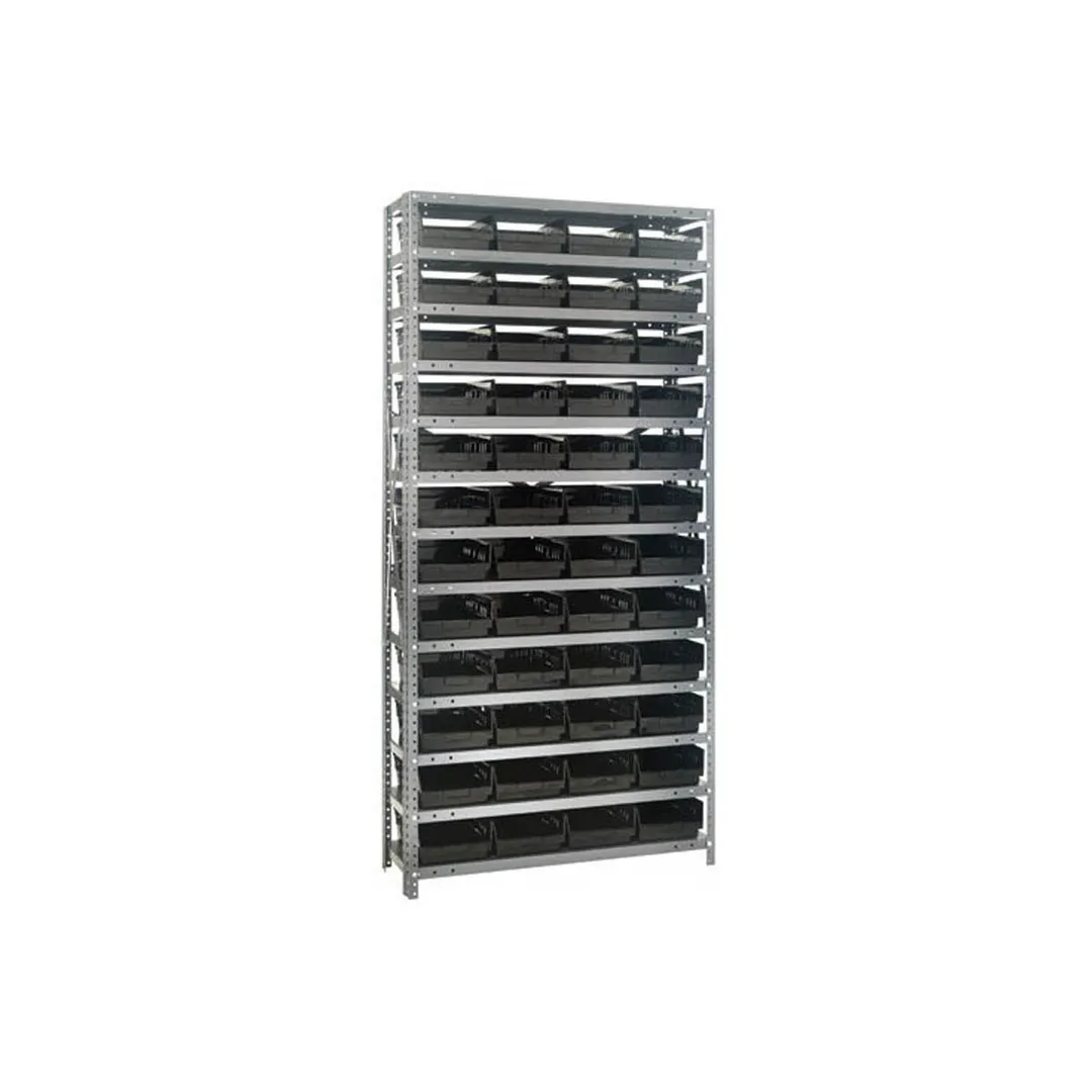 Quantum 1275-107 Heavy-Duty Galvanized Steel 13 Shelf Shelving Unit w/ 48 Bins Capacity 
