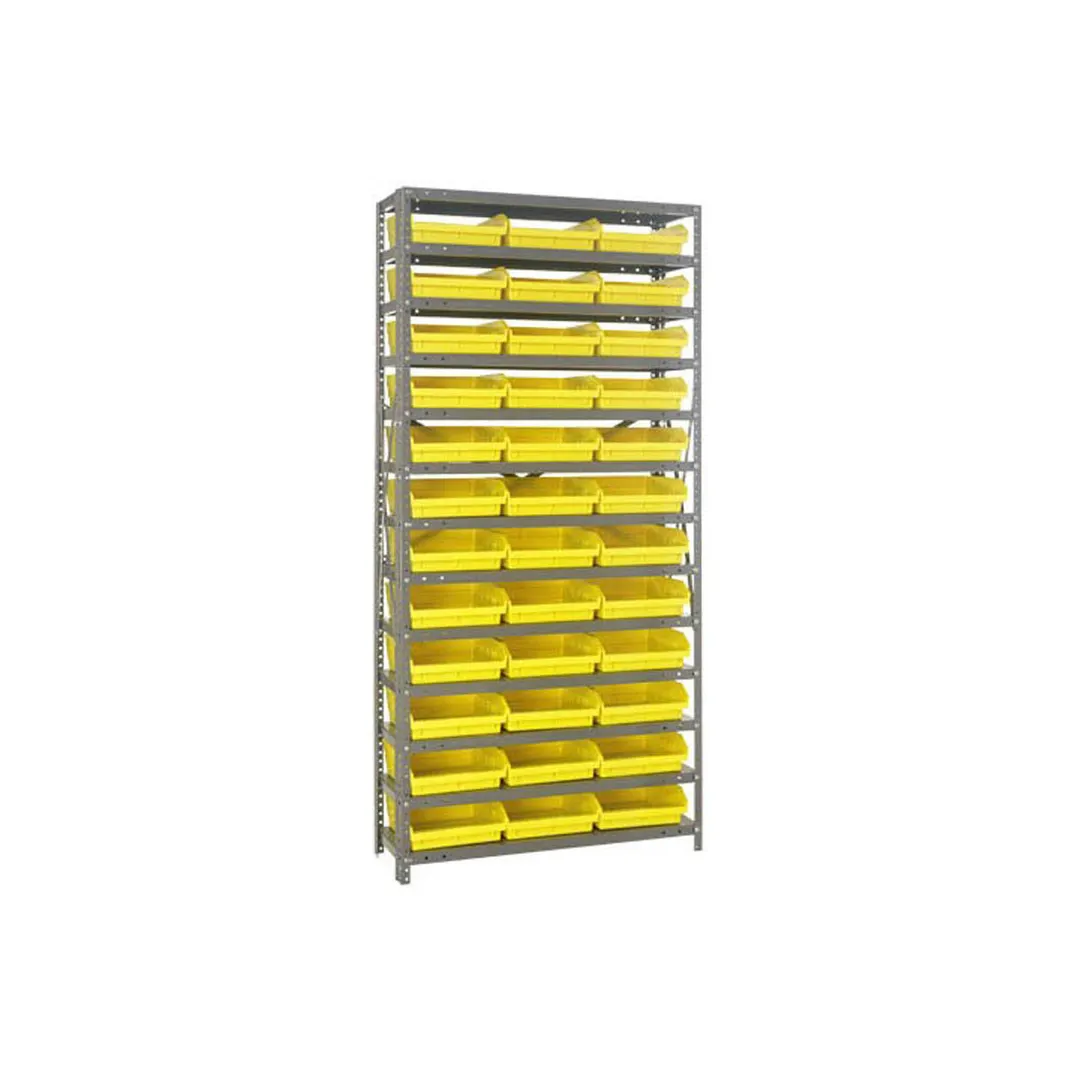 Quantum 1275-109 Heavy-Duty Galvanized Steel 13 Shelf Shelving Unit w/ 36 Bins Capacity 