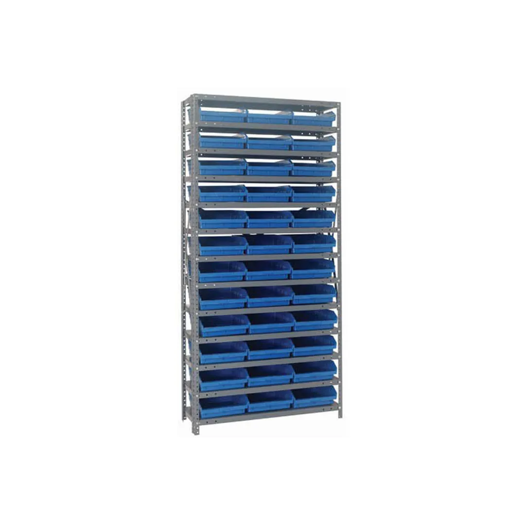 Quantum 1275-109 Heavy-Duty Galvanized Steel 13 Shelf Shelving Unit w/ 36 Bins Capacity 