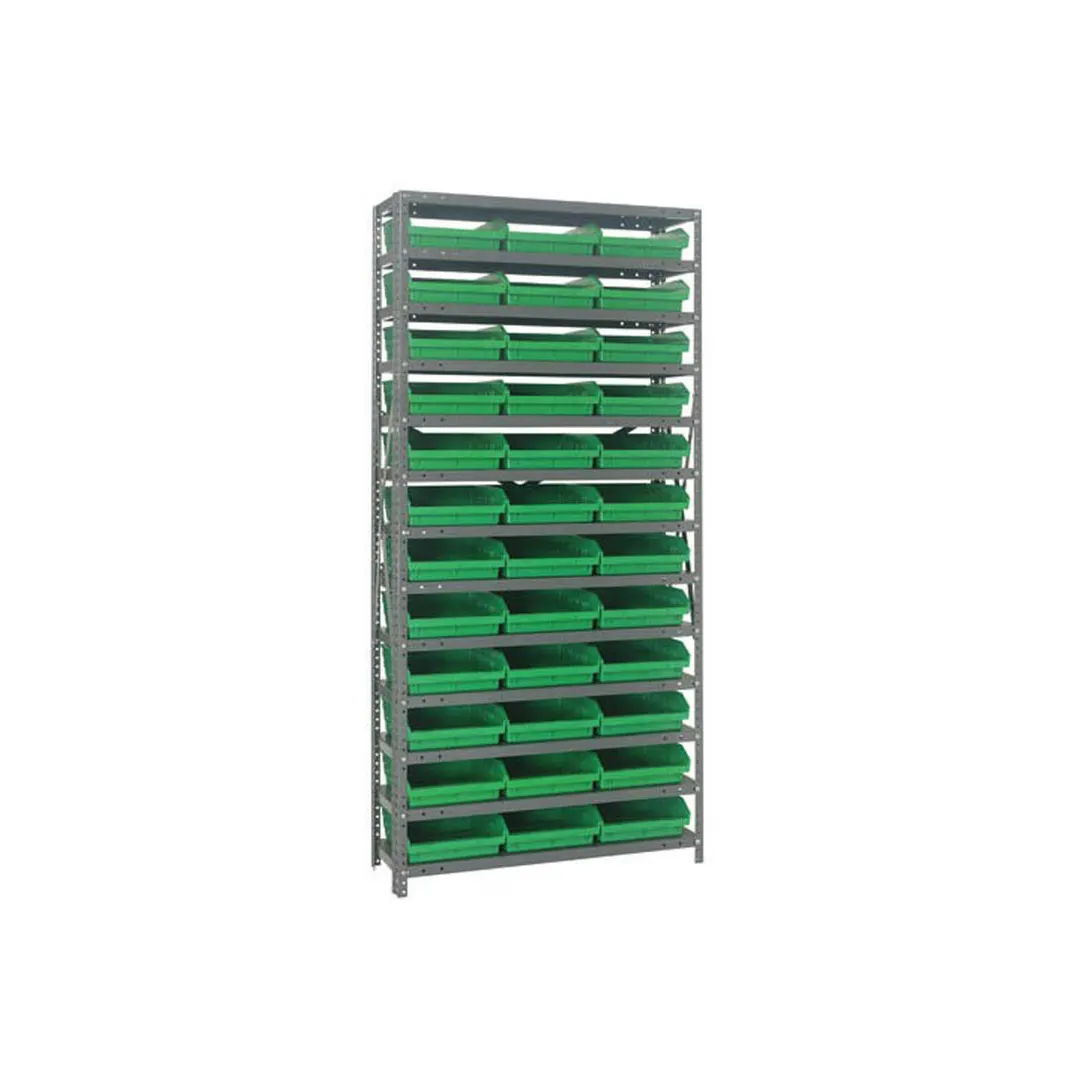 Quantum 1275-109 Heavy-Duty Galvanized Steel 13 Shelf Shelving Unit w/ 36 Bins Capacity 