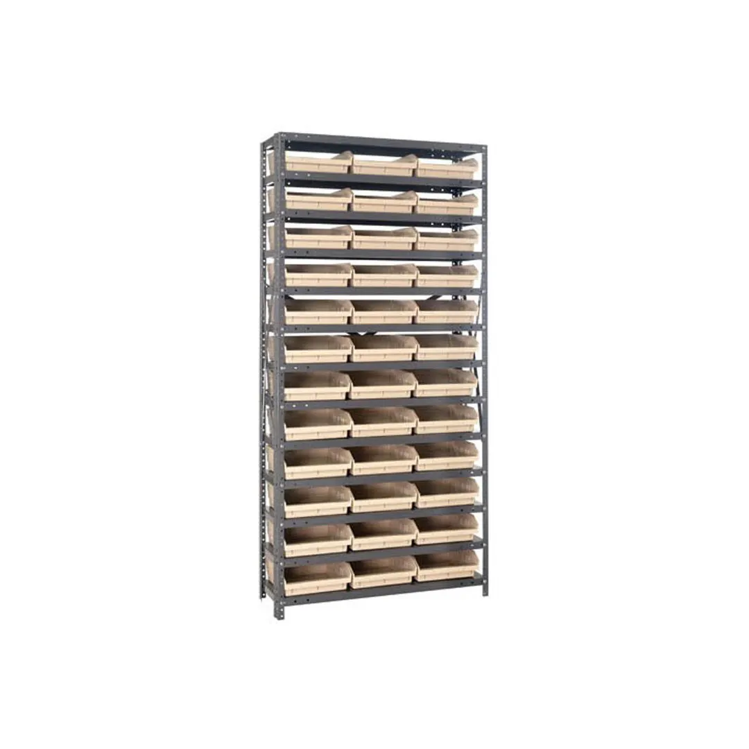 Quantum 1275-109 Heavy-Duty Galvanized Steel 13 Shelf Shelving Unit w/ 36 Bins Capacity 
