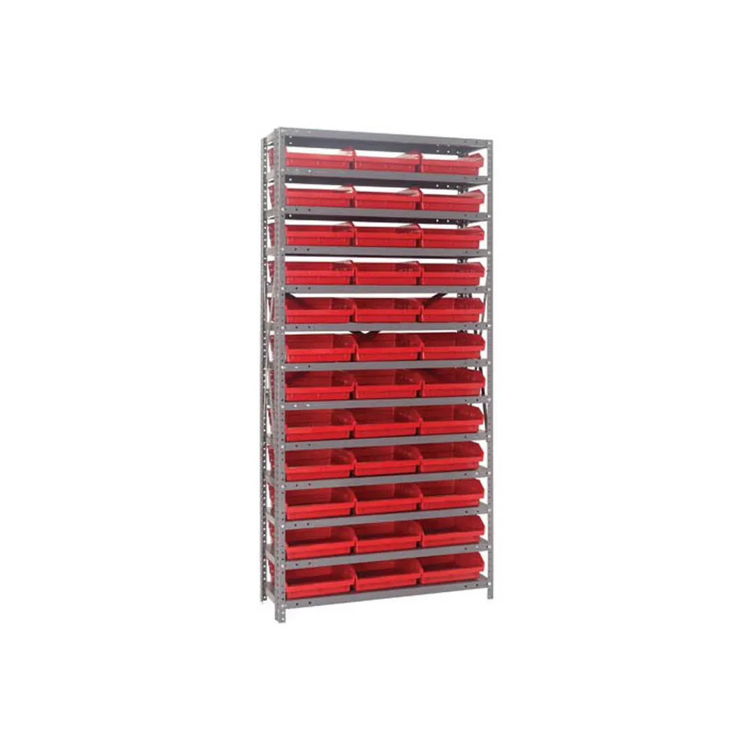 Quantum 1275-109 Heavy-Duty Galvanized Steel 13 Shelf Shelving Unit w/ 36 Bins Capacity 