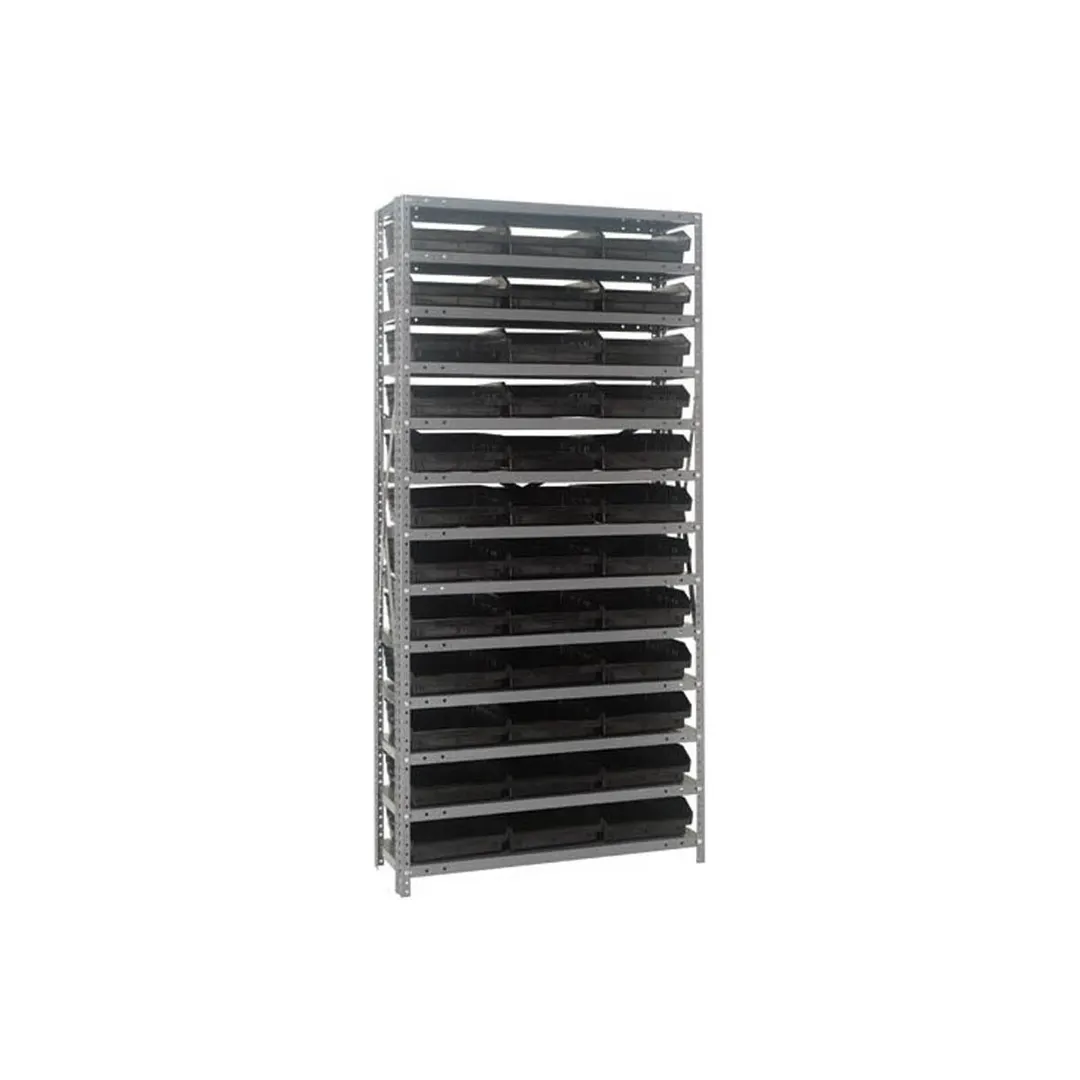 Quantum 1275-109 Heavy-Duty Galvanized Steel 13 Shelf Shelving Unit w/ 36 Bins Capacity 