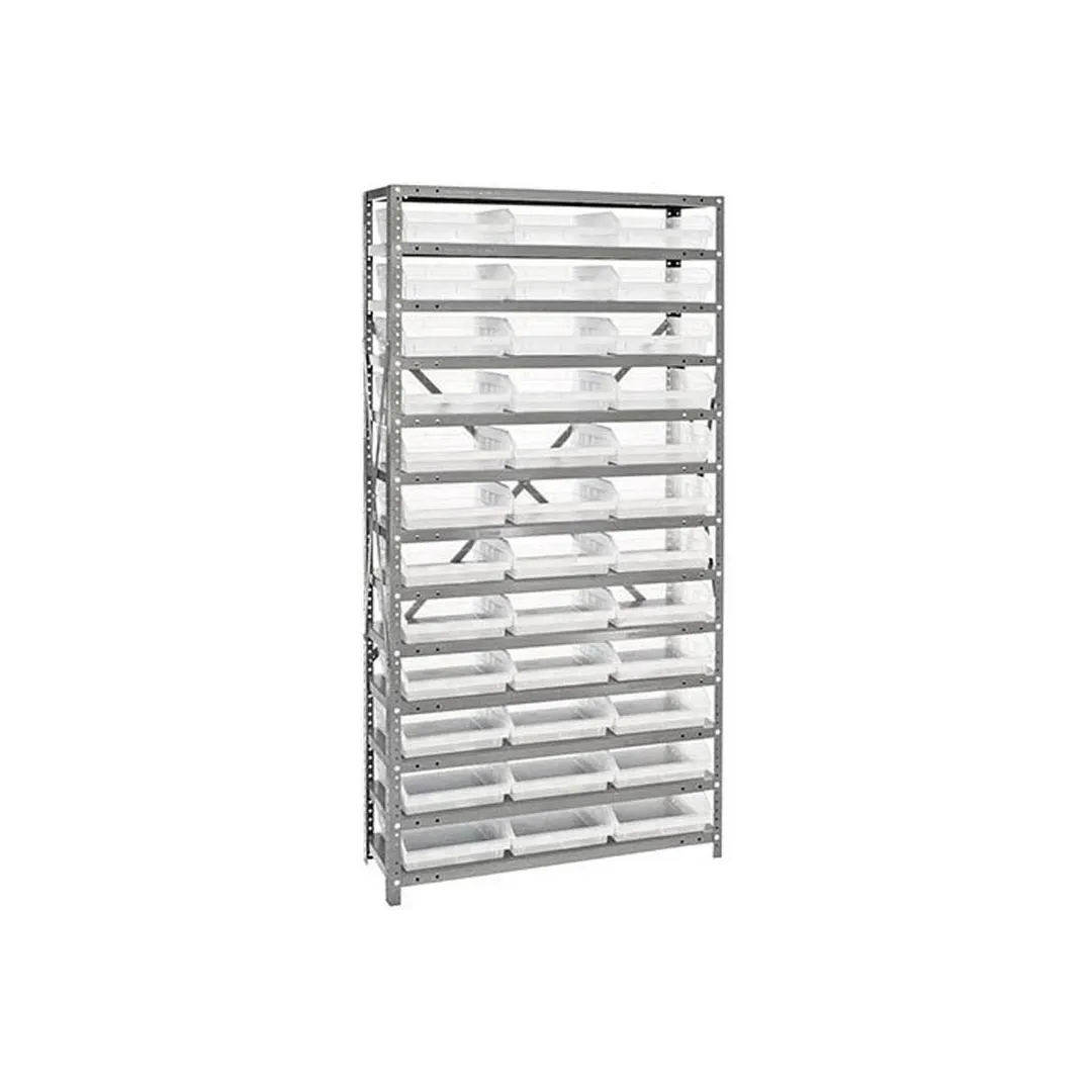 Quantum 1275-109CL Heavy-Duty Galvanized Steel 13 Shelf Shelving Unit w/ 36 Clear Bins Capacity 