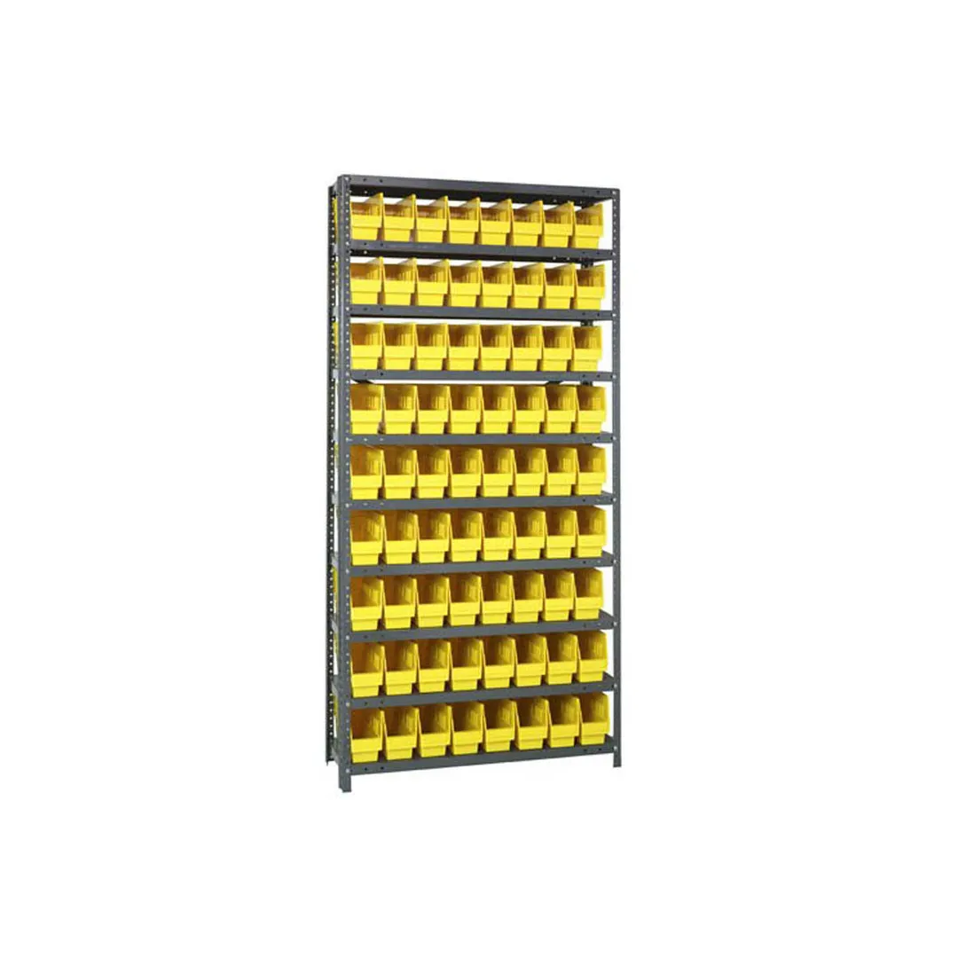 Quantum 1275-201 Heavy-Duty Galvanized Steel 10 Shelf Shelving Unit w/ 72 Bins Capacity 