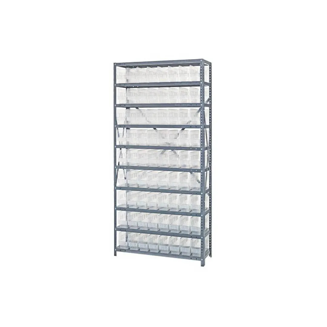 Quantum 1275-201CL Heavy-Duty Galvanized Steel 10 Shelf Shelving Unit w/ 72 Clear Bins Capacity 