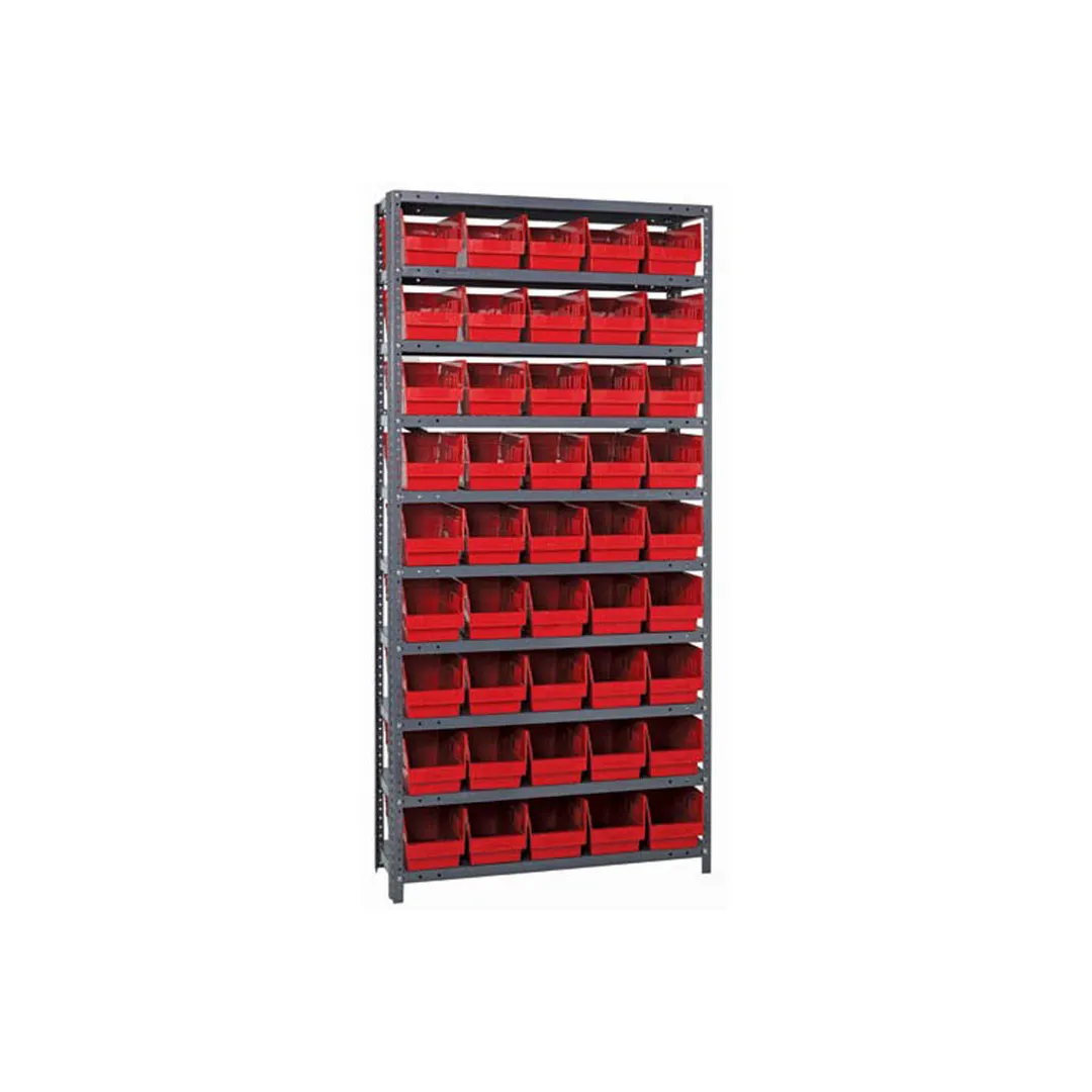 Quantum 1275-202 Heavy-Duty Galvanized Steel 10 Shelf Shelving Unit w/ 45 Bins Capacity 