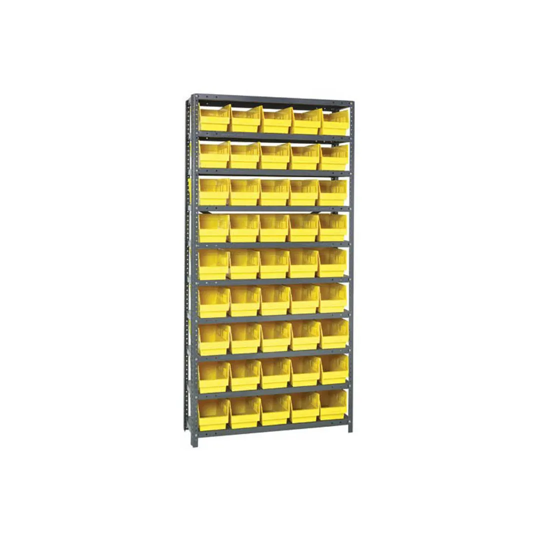 Quantum 1275-202 Heavy-Duty Galvanized Steel 10 Shelf Shelving Unit w/ 45 Bins Capacity 