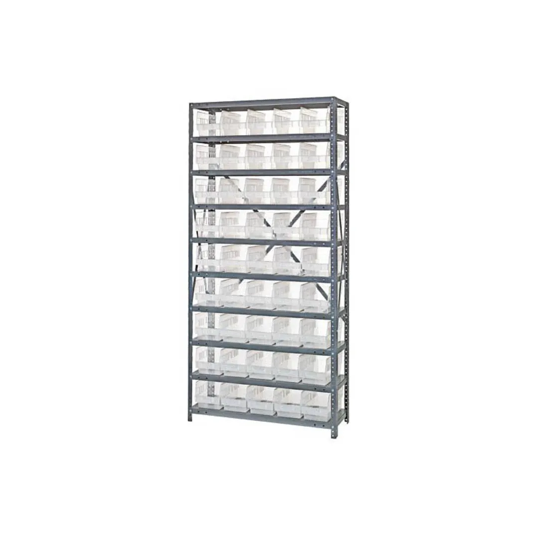 Quantum 1275-202CL Heavy-Duty Galvanized Steel 10 Shelf Shelving Unit w/ 45 Clear Bins Capacity 