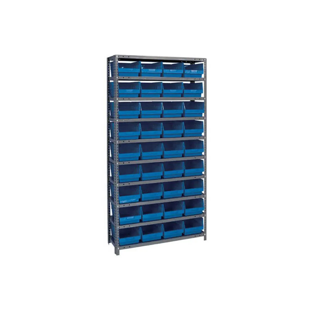 Quantum 1275-207 Heavy-Duty Galvanized Steel 10 Shelf Shelving Unit w/ 36 Bins Capacity 