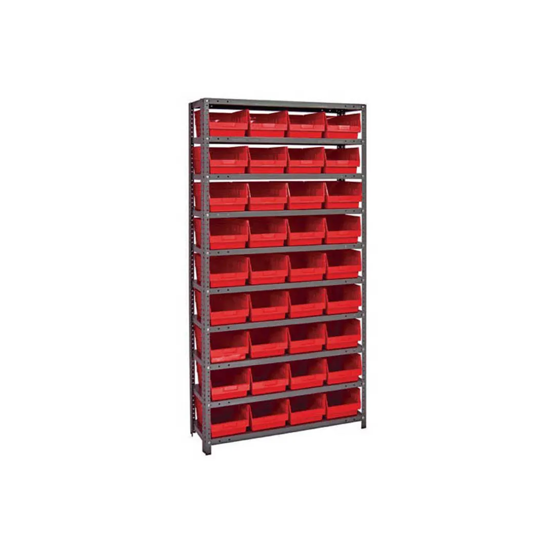 Quantum 1275-207 Heavy-Duty Galvanized Steel 10 Shelf Shelving Unit w/ 36 Bins Capacity 