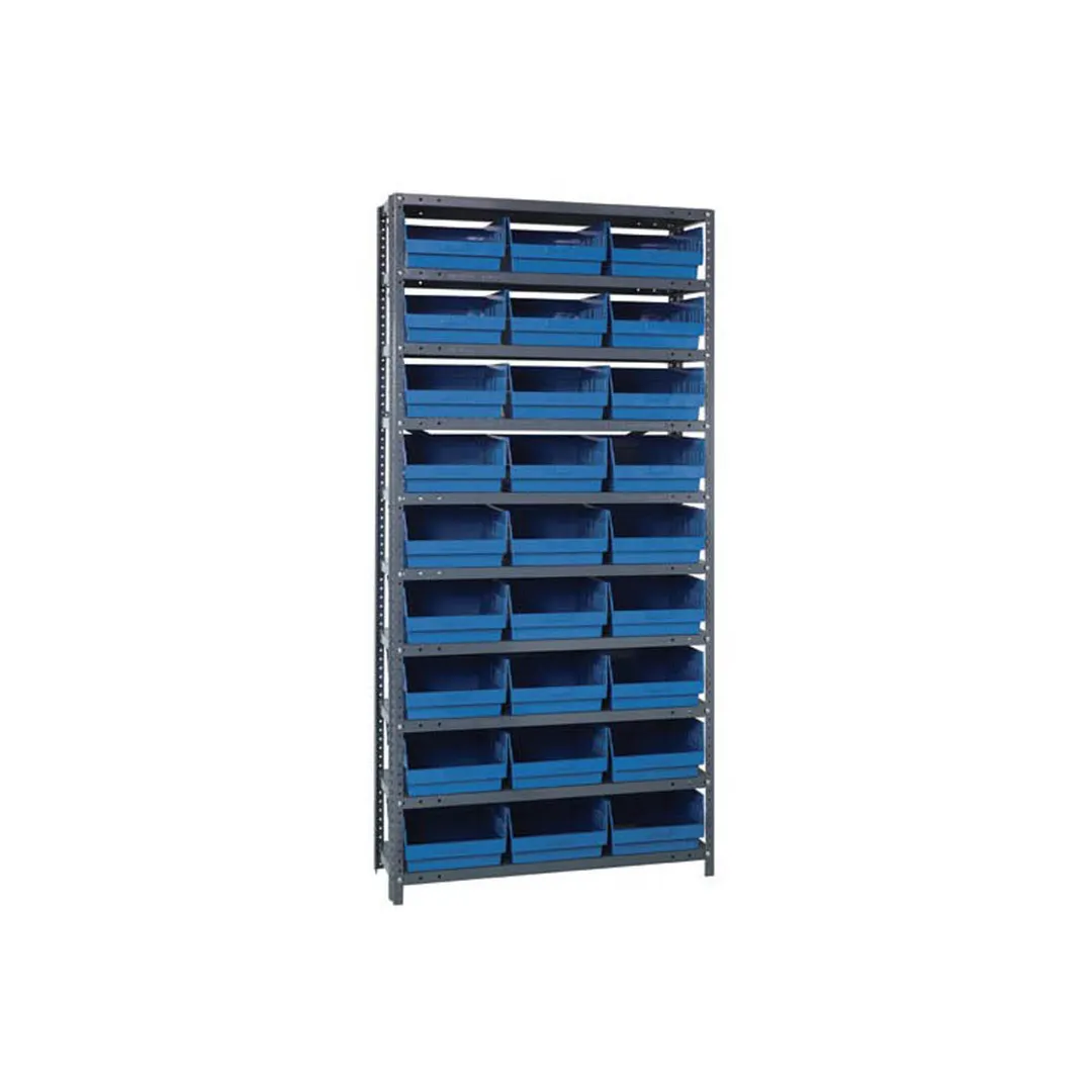 Quantum 1275-209 Heavy-Duty Galvanized Steel 10 Shelf Shelving Unit w/ 27 Bins Capacity 