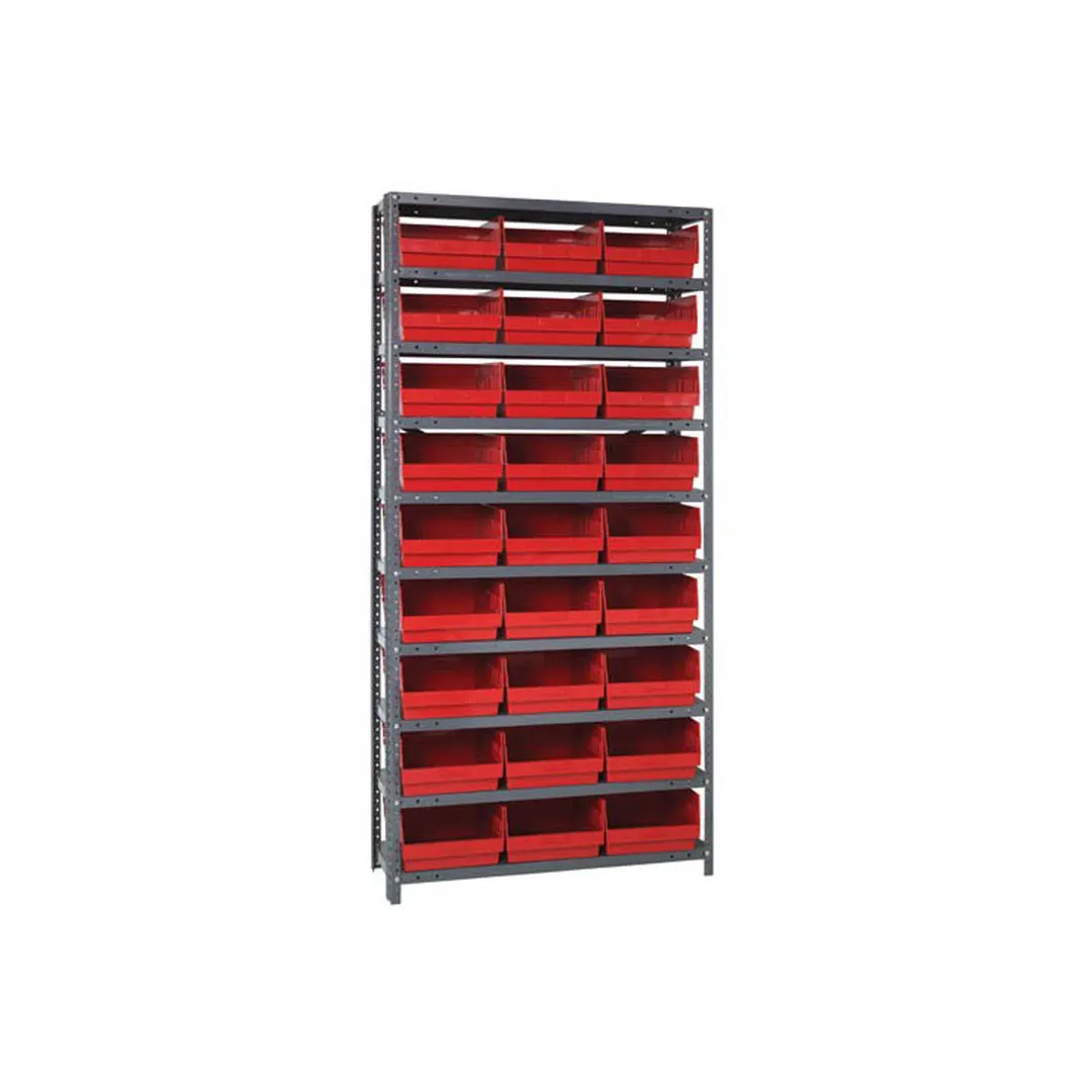 Quantum 1275-209 Heavy-Duty Galvanized Steel 10 Shelf Shelving Unit w/ 27 Bins Capacity 