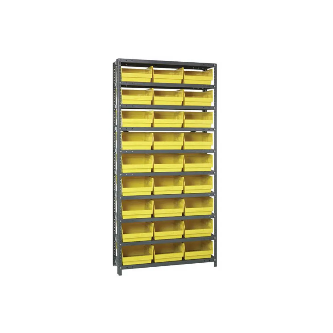 Quantum 1275-209 Heavy-Duty Galvanized Steel 10 Shelf Shelving Unit w/ 27 Bins Capacity 