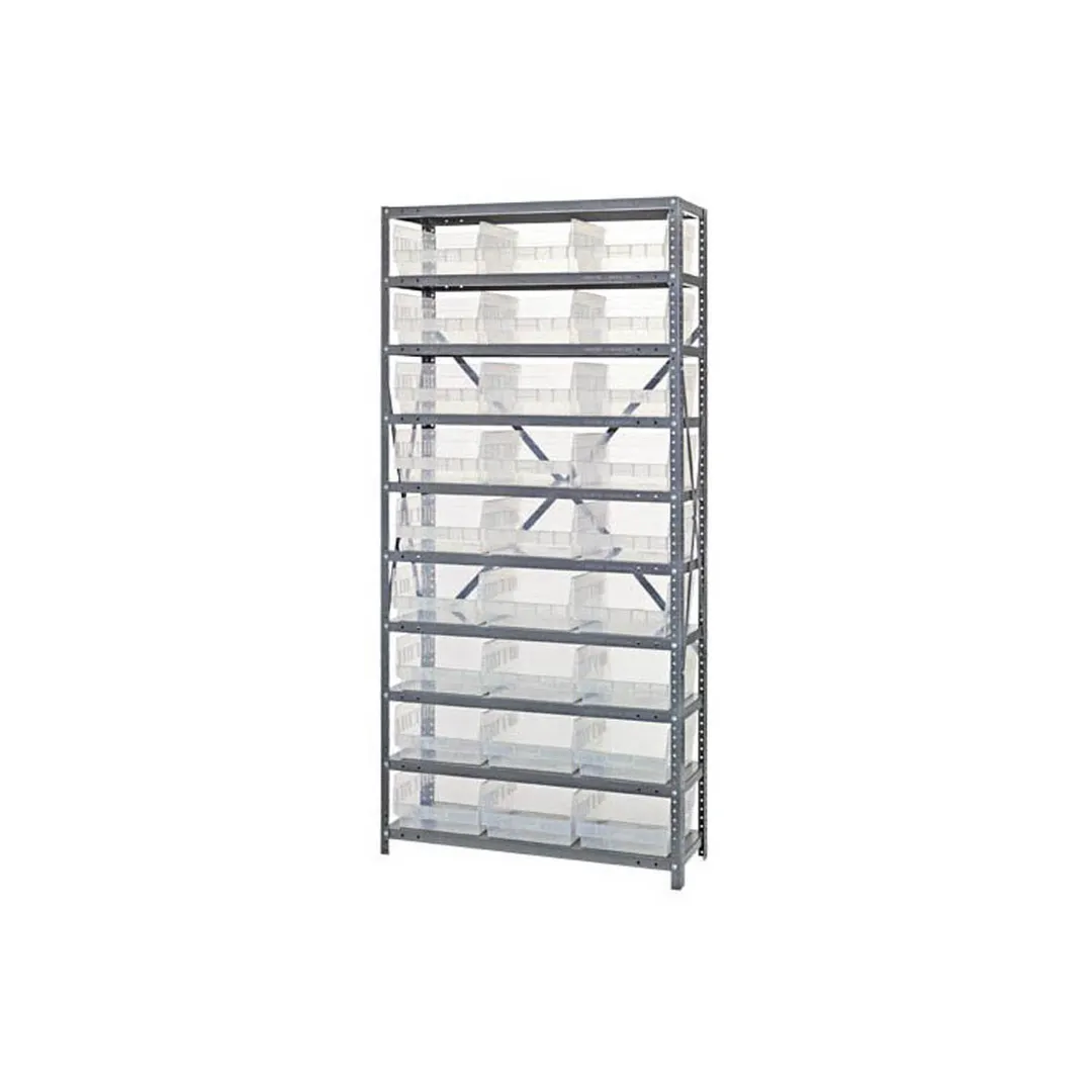 Quantum 1275-209CL Heavy-Duty Galvanized Steel 10 Shelf Shelving Unit w/ 27 Clear Bins Capacity 
