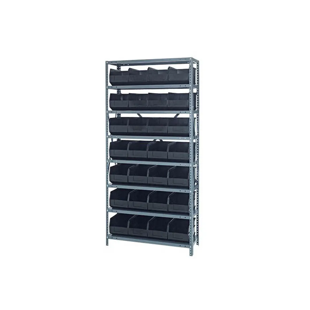 Quantum 1275-423 Heavy-Duty Galvanized Steel 8 Shelf Shelving Unit w/ 28 Bins Capacity 