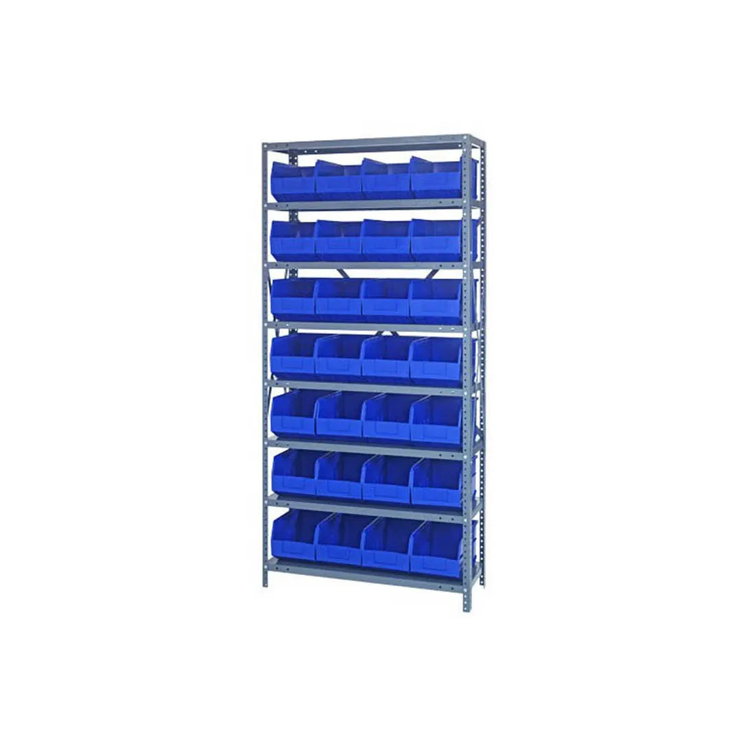 Quantum 1275-423 Heavy-Duty Galvanized Steel 8 Shelf Shelving Unit w/ 28 Bins Capacity 