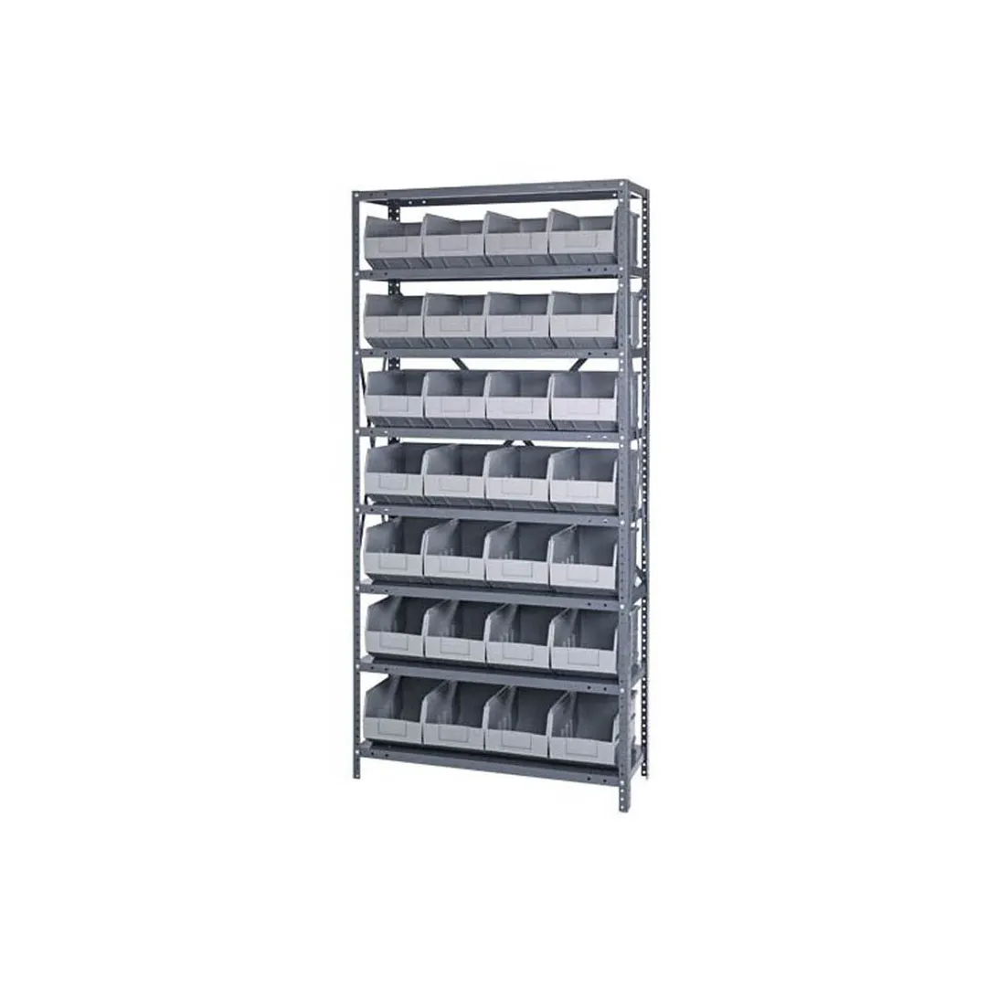 Quantum 1275-423 Heavy-Duty Galvanized Steel 8 Shelf Shelving Unit w/ 28 Bins Capacity 