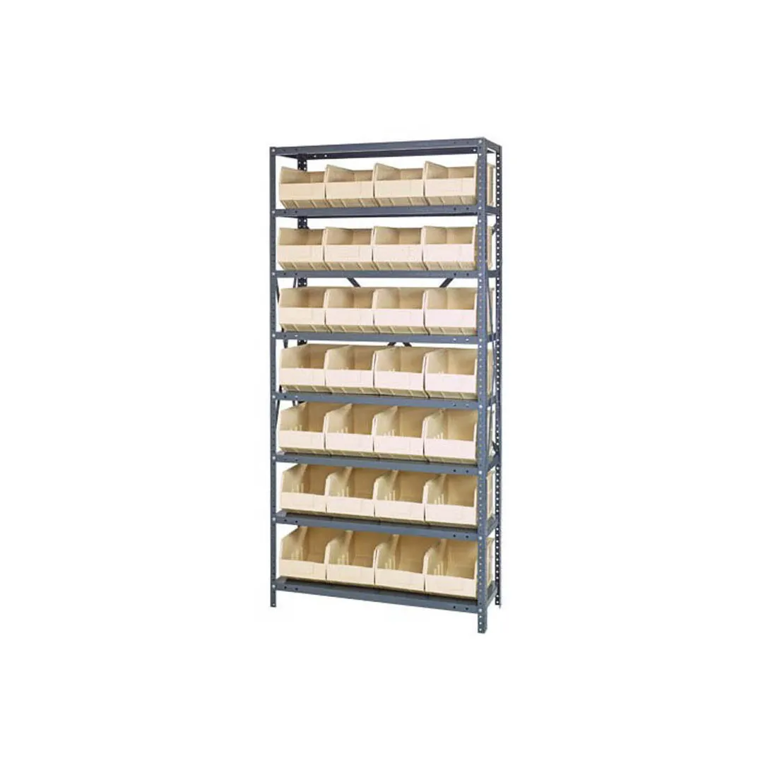 Quantum 1275-423 Heavy-Duty Galvanized Steel 8 Shelf Shelving Unit w/ 28 Bins Capacity 