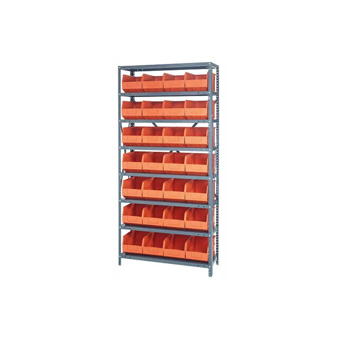 Quantum 1275-423 Heavy-Duty Galvanized Steel 8 Shelf Shelving Unit w/ 28 Bins Capacity 