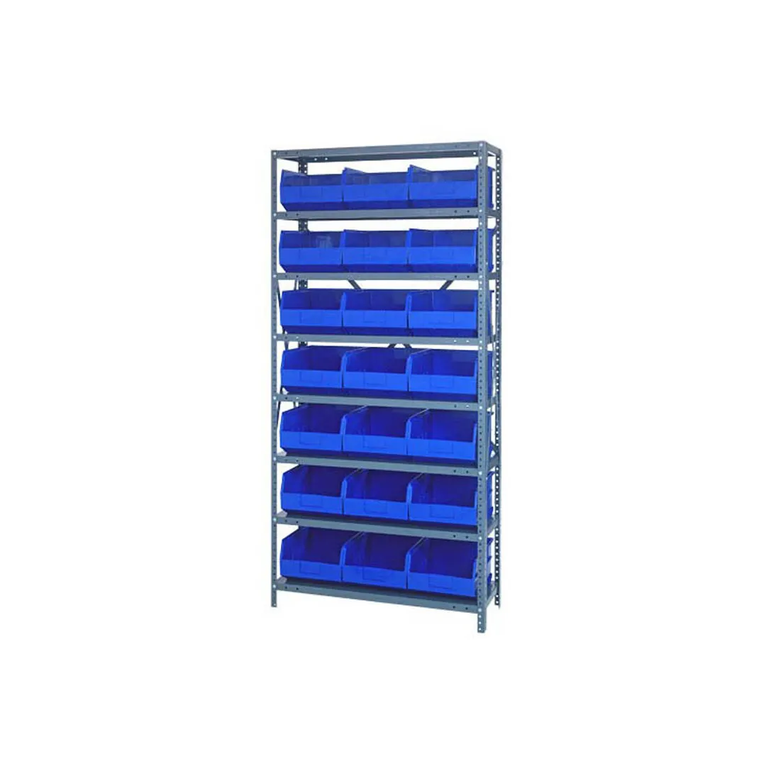Quantum 1275-425 Heavy-Duty Galvanized Steel 8 Shelf Shelving Unit w/ 21 Bins Capacity 