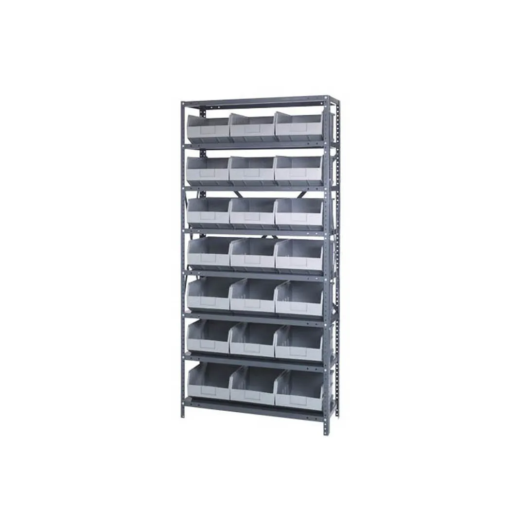 Quantum 1275-425 Heavy-Duty Galvanized Steel 8 Shelf Shelving Unit w/ 21 Bins Capacity 