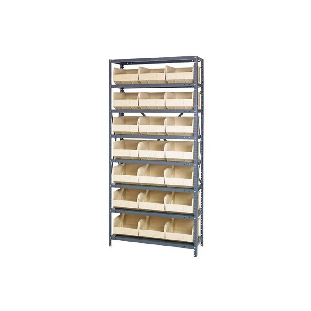 Quantum 1275-425 Heavy-Duty Galvanized Steel 8 Shelf Shelving Unit w/ 21 Bins Capacity 