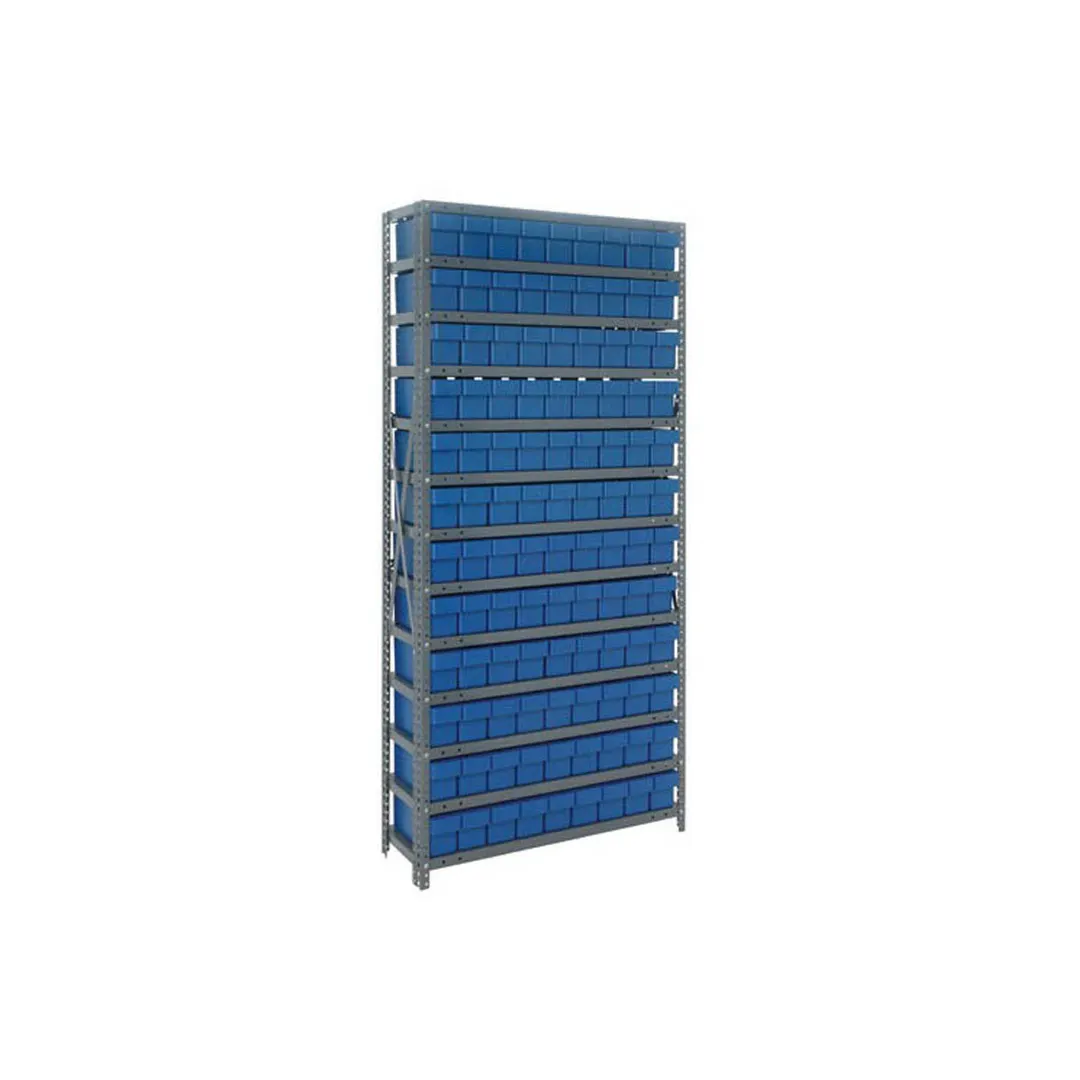 Quantum 1275-501 Heavy-Duty Galvanized Steel 13 Shelf Shelving Unit w/ 108 Bins Capacity