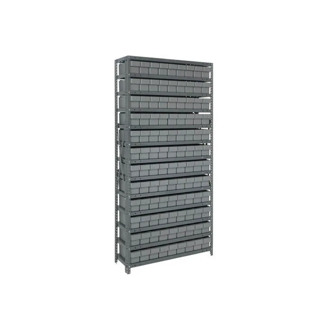 Quantum 1275-501 Heavy-Duty Galvanized Steel 13 Shelf Shelving Unit w/ 108 Bins Capacity