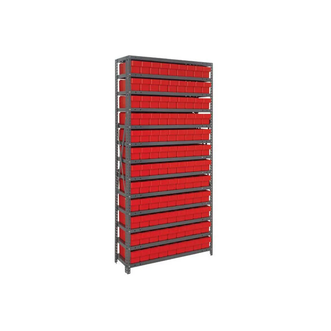 Quantum 1275-501 Heavy-Duty Galvanized Steel 13 Shelf Shelving Unit w/ 108 Bins Capacity